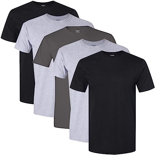 Gildan Men's Crew T-Shirts, Multipack, Style G1100, Black/Sport Grey/Charcoal (5-Pack), Small