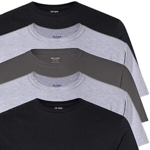 Gildan Men's Crew T-Shirts, Multipack, Style G1100, Black/Sport Grey/Charcoal (5-Pack), Small