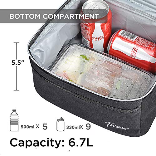 Tirrinia Insulated Lunch Bag, Leakproof Thermal Bento Lunch Box Tote for Women, Men, Adults Work Office Cooler Bag, 10.2" x 7.5" x 9", Black