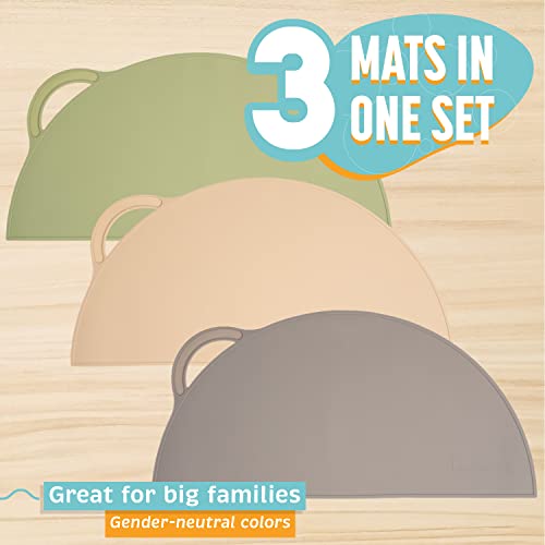 UpwardBaby Silicone Placemats for Toddlers - Suction Baby Placemat for Restaurants & Home - Set of 3 - Kids Placemat for Dining Table -Washable Wipeable Nonslip BPA-Free Placemats for Kids