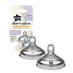 tommee tippee closer to nature extra slow flow baby bottle nipples, 0m+ – 2pk