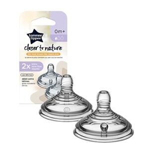 Tommee Tippee Closer to Nature Extra Slow Flow Baby Bottle Nipples, 0m+ – 2pk