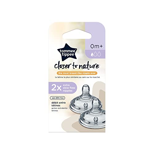 Tommee Tippee Closer to Nature Extra Slow Flow Baby Bottle Nipples, 0m+ – 2pk