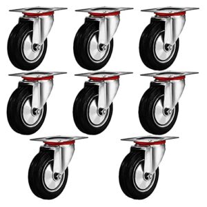 online best service 8 pack 3" swivel caster wheels rubber base with top plate & bearing heavy duty (8 pack - no brake)