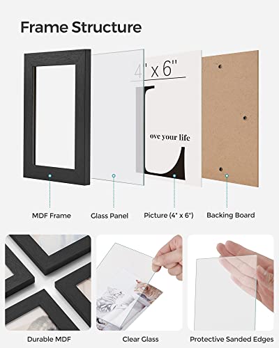 SONGMICS 4X6 Collage Picture Frames for Wall Decor, 12-Pack , Black Photo Collage Frame, Multi Picture Frame Set with Glass Front, Assembly Required