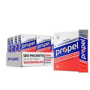 propel powder packets. watermelon with electrolytes, vitamins and no sugar, 10 count (pack of 12) - packaging may vary
