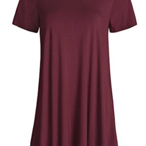 Esenchel Women's Short Sleeve Tunic Shirt Loose Fit Leggings Top L Wine Red