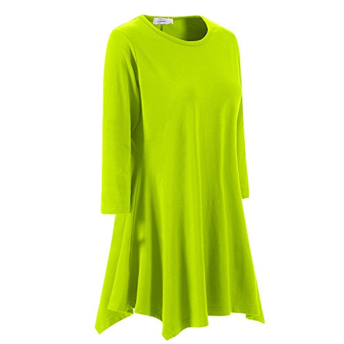 Topdress Women's Swing Tunic Tops 3/4 Sleeve Loose T-Shirt Dress Sprout Green 2X