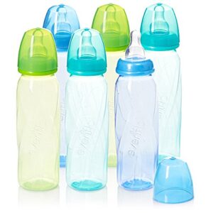 Evenflo Feeding Premium Proflo Vented Plus Polypropylene Baby, Newborn and Infant Bottles - Helps Reduce Colic - Teal/Green/Blue, 8 Ounce (Pack of 6)