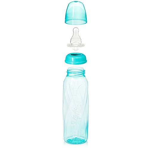 Evenflo Feeding Premium Proflo Vented Plus Polypropylene Baby, Newborn and Infant Bottles - Helps Reduce Colic - Teal/Green/Blue, 8 Ounce (Pack of 6)