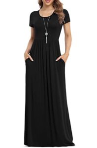 viishow women's short sleeve loose plain maxi dresses casual long dresses with pockets(black, large)