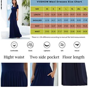 VIISHOW Women's Short Sleeve Loose Plain Maxi Dresses Casual Long Dresses with Pockets(Black, Large)