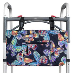 rms walker bag with soft cooler - water resistant tote with temperature controlled thermal compartment, universal fit for walkers, scooters or rollator walkers (vivid butterfly)