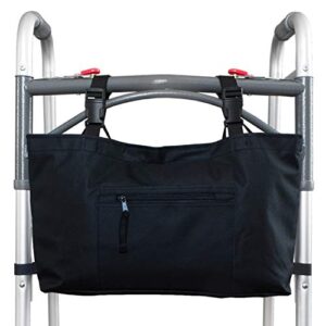 rms walker bag with soft cooler - water resistant tote with temperature controlled thermal compartment, universal fit for walkers, scooters or rollator walkers (black)