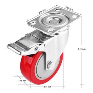 4" Swivel Plate Caster Wheels, PRITEK Heavy Duty Metal Caster Wheels Lock The Top Plate and The Wheels Replacement for Industrial Trailer or Large Home Furniture (Bearing 300lbs Each, Set of 4)