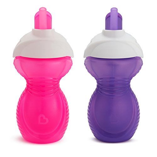 Munchkin® Click Lock™ Flip Straw Toddler Cup, 9 Ounce, 2 Pack, Pink/Purple