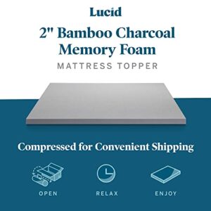 Lucid 2 Inch Mattress Topper Queen – Memory Foam – Bamboo Charcoal Infusion – Cooling Ventilation – Hypoallergenic – CertiPur Certified Foam