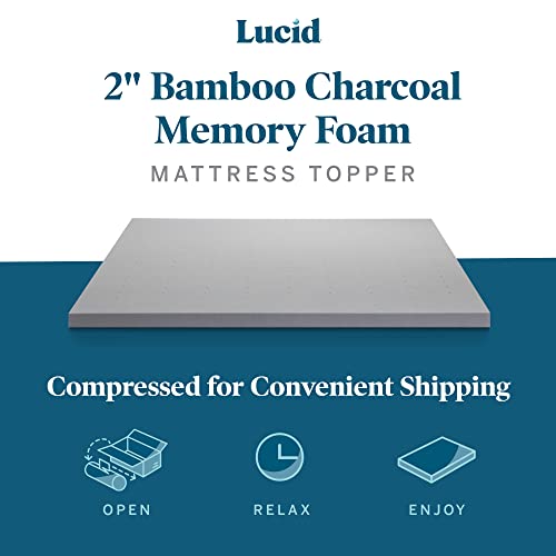 Lucid 2 Inch Mattress Topper Queen – Memory Foam – Bamboo Charcoal Infusion – Cooling Ventilation – Hypoallergenic – CertiPur Certified Foam