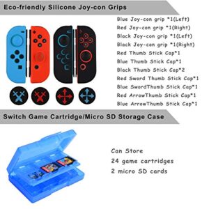 EOVOLA Accessories Kit for Nintendo Switch / Switch OLED Model Games Bundle Wheel Grip Caps Carrying Case Screen Protector Controller