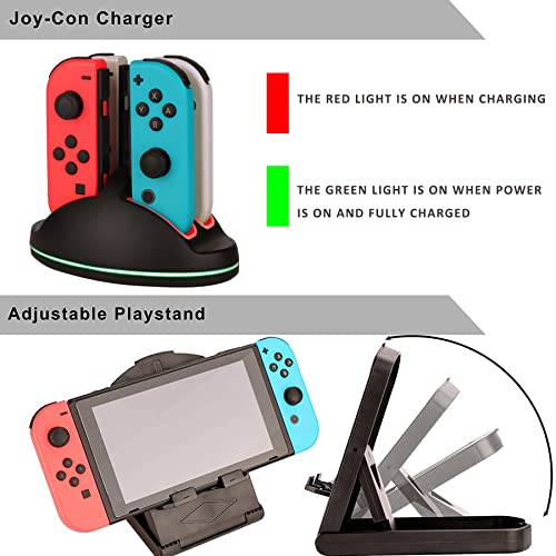 EOVOLA Accessories Kit for Nintendo Switch / Switch OLED Model Games Bundle Wheel Grip Caps Carrying Case Screen Protector Controller