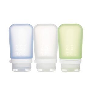 humangear gotoob+ 3-pack (small) | refillable silicone travel bottle | locking lid | food-safe material, clear/green/blue, small (1.7 fl.oz; 53ml)