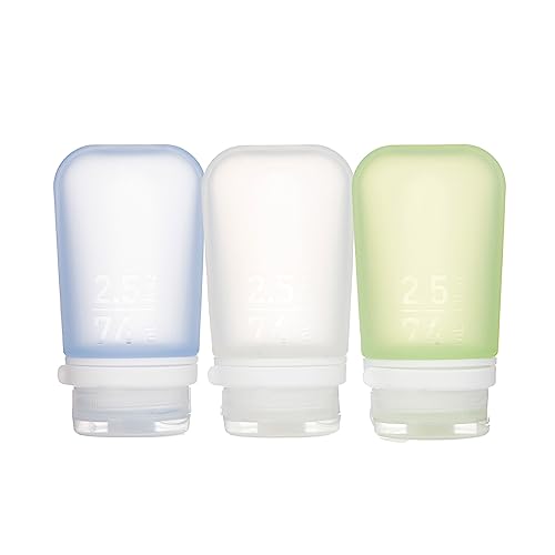 humangear GoToob+ 3-Pack (Small) | Refillable Silicone Travel Bottle | Locking Lid | Food-Safe Material, Clear/Green/Blue, Small (1.7 fl.oz; 53ml)