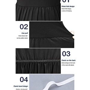 AUSELILY Women's Solid Plain Short Sleeve Round Neck Maxi Casual Long Dresses Black Large