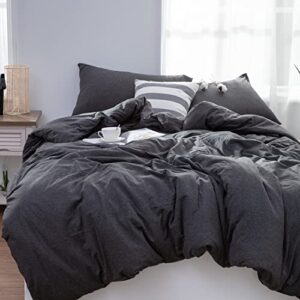 lifetown 100% jersey knit cotton duvet cover set t-shirt feel bedding set ultra soft wrinkle-free (dark grey, queen)