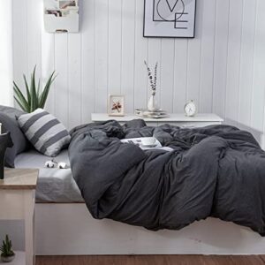 LIFETOWN 100% Jersey Knit Cotton Duvet Cover Set T-Shirt Feel Bedding Set Ultra Soft Wrinkle-Free (Dark Grey, Queen)