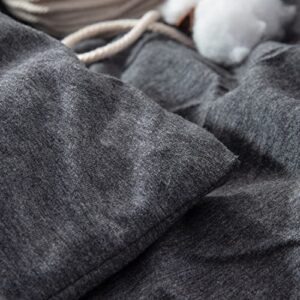 LIFETOWN 100% Jersey Knit Cotton Duvet Cover Set T-Shirt Feel Bedding Set Ultra Soft Wrinkle-Free (Dark Grey, Queen)