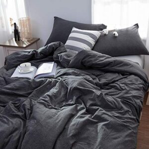 LIFETOWN 100% Jersey Knit Cotton Duvet Cover Set T-Shirt Feel Bedding Set Ultra Soft Wrinkle-Free (Dark Grey, Queen)