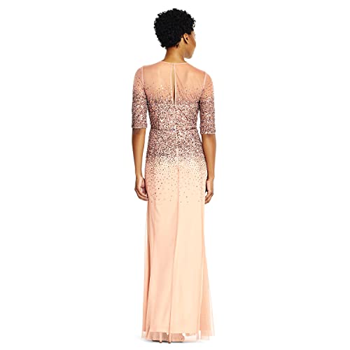 Adrianna Papell Women's Dresse's 3/4 Sleeve Beaded Illusion Gown with Sweetheart Neckline, Rosegold, 10