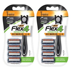 bic flex 4 sensitive hybrid titanium men's disposable razors, for a smooth, ultra-close and comfortable shave, 8 cartridges and 2 handles, 10 piece razor set