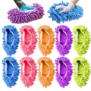 iumÉ 5-pairs mop slippers shoes for floor cleaning, 10 pcs microfiber shoes cover reusable dust mops for women washable, mop socks for foot dust hair cleaners sweeping house office bathroom kitchen