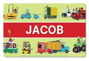 personalized placemat for kids, trucks - i see me! multicolor