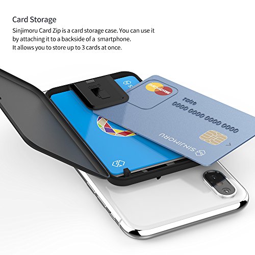 Sinjimoru Card Zip White: Stick-on Phone Wallet Case for 3 Cards & Cash Storage