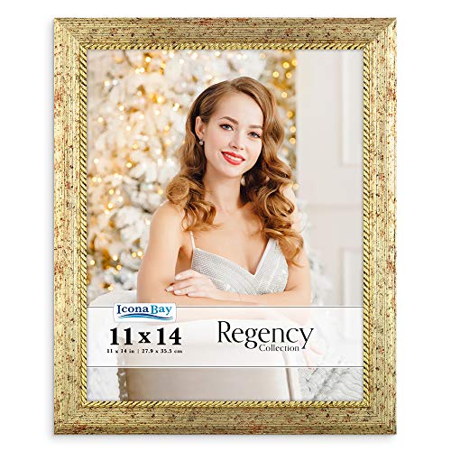 Icona Bay 11x14 Gold Picture Frame, French Baroque Style Photo Frame 11 x 14, Wall Mount or Table Top, Regency Collection