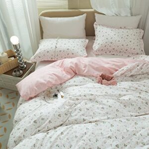 girl floral duvet cover twin pink white flower print bedding sets garden style floral comforter cover cotton aesthetic bedding cover chic floral bedroom collection 1 duvet cover with 2 pillowcases