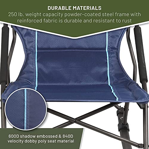 TIMBER RIDGE Folding Rocking Camping Chair with Hard Armrests, Portable Outdoor Rocker for Patio, Garden, Lawn, Supports up to 250 lbs, Blue