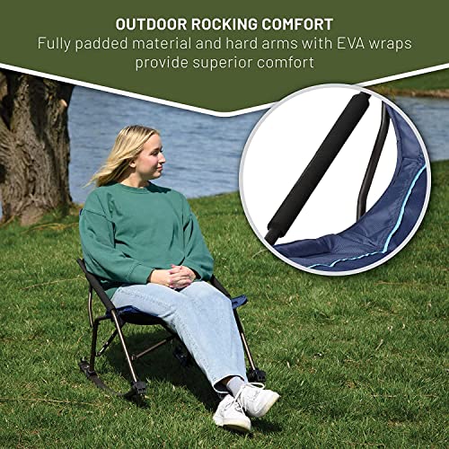 TIMBER RIDGE Folding Rocking Camping Chair with Hard Armrests, Portable Outdoor Rocker for Patio, Garden, Lawn, Supports up to 250 lbs, Blue