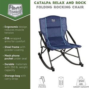 TIMBER RIDGE Folding Rocking Camping Chair with Hard Armrests, Portable Outdoor Rocker for Patio, Garden, Lawn, Supports up to 250 lbs, Blue