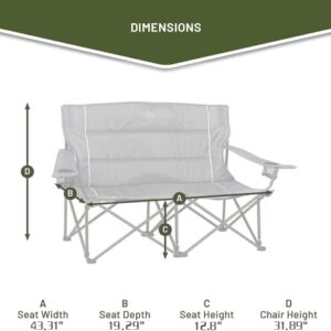 TIMBER RIDGE 2 Person Folding Loveseat Comfortable Double Foldable Camping Chair Folding Lawn chairs for Outside, Grey