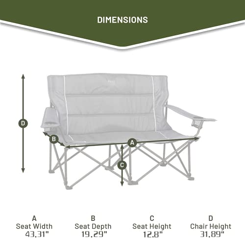 TIMBER RIDGE 2 Person Folding Loveseat Comfortable Double Foldable Camping Chair Folding Lawn chairs for Outside, Grey