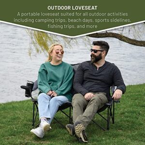 TIMBER RIDGE 2 Person Folding Loveseat Comfortable Double Foldable Camping Chair Folding Lawn chairs for Outside, Grey