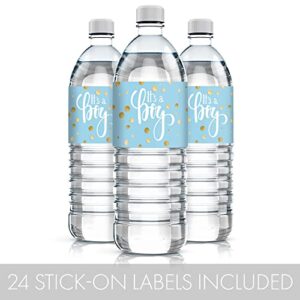 Blue and Gold It's a Boy Baby Shower Water Bottle Labels - 24 Stickers