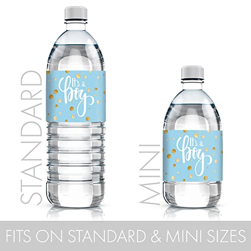 Blue and Gold It's a Boy Baby Shower Water Bottle Labels - 24 Stickers