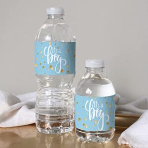 Blue and Gold It's a Boy Baby Shower Water Bottle Labels - 24 Stickers