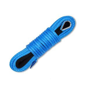 ucreative 1/4 inch x 50 feet 10,000lbs synthetic winch line cable rope with black protecing sleeve for atv utv (blue)