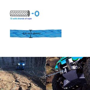 Ucreative 1/4 Inch x 50 Feet 10,000LBs Synthetic Winch Line Cable Rope with Black Protecing Sleeve for ATV UTV (Blue)