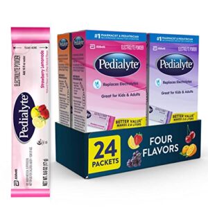 pedialyte electrolyte powder packets, variety pack, hydration drink, 24 single-serving powder packets